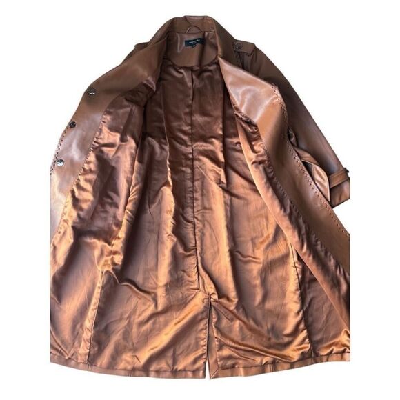 NWT Kenneth Cole Faux Leather Belted Trench Coat In Cognac SP - Picture 10 of 12